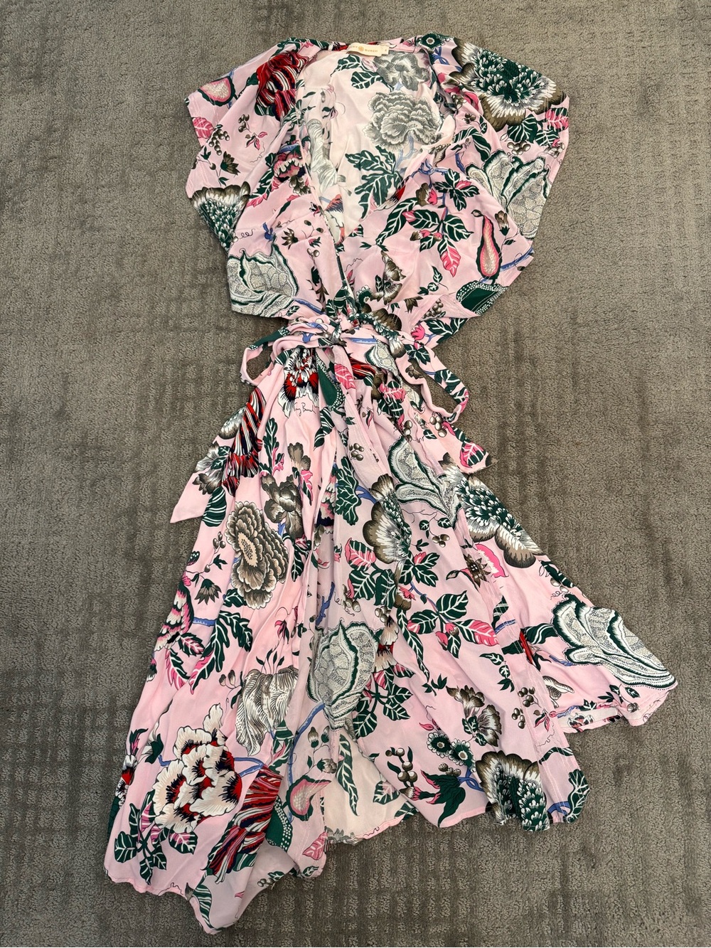 Tory Burch Pink Floral Silk Ruffle Wrap Dress Sz 6 Like New - Picture 3 of 7
